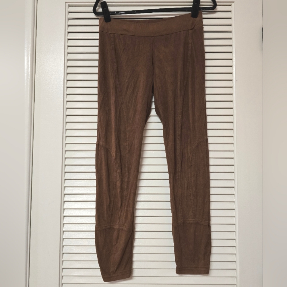 VUE - Brown Faux Suede Stretch Leggings With Elastic Waistband